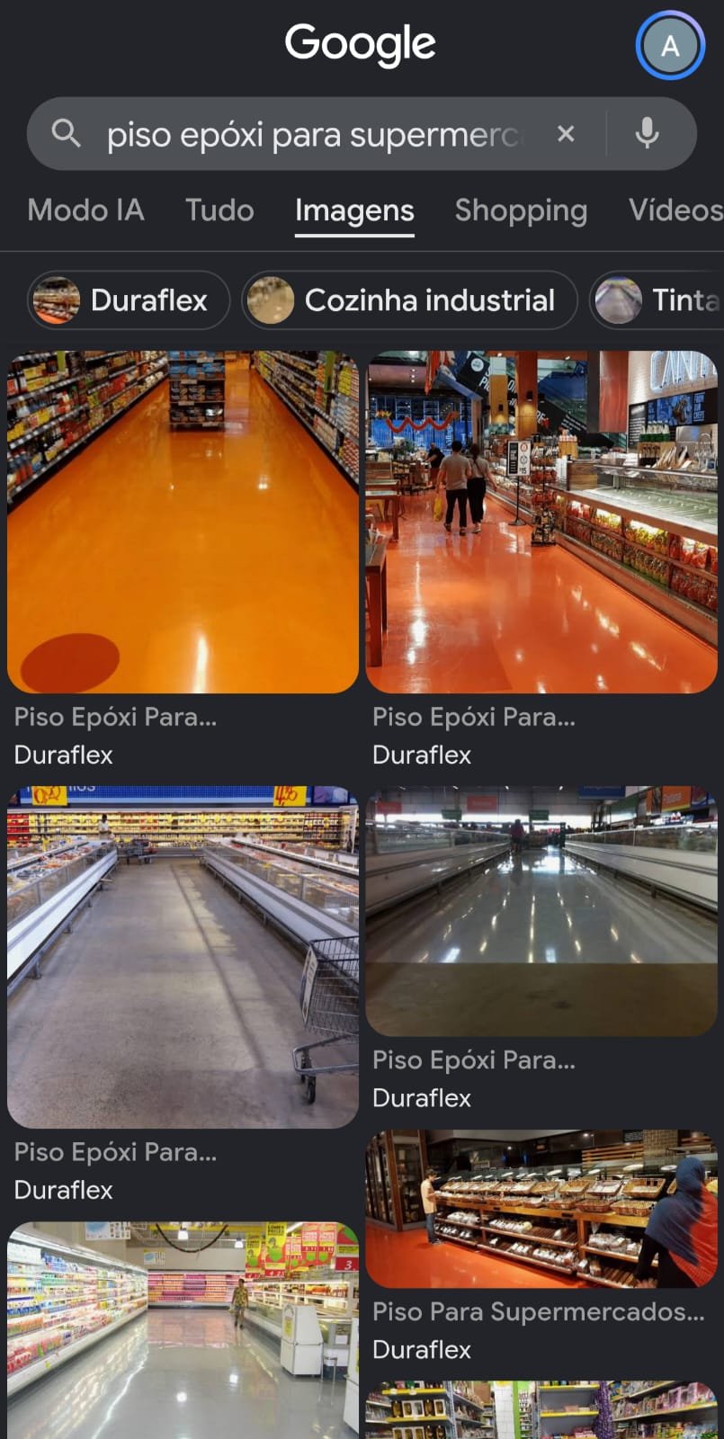 Google Imagens para piso epóxi para supermercados com diversas imagens do cliente relacionadas à aplicação.